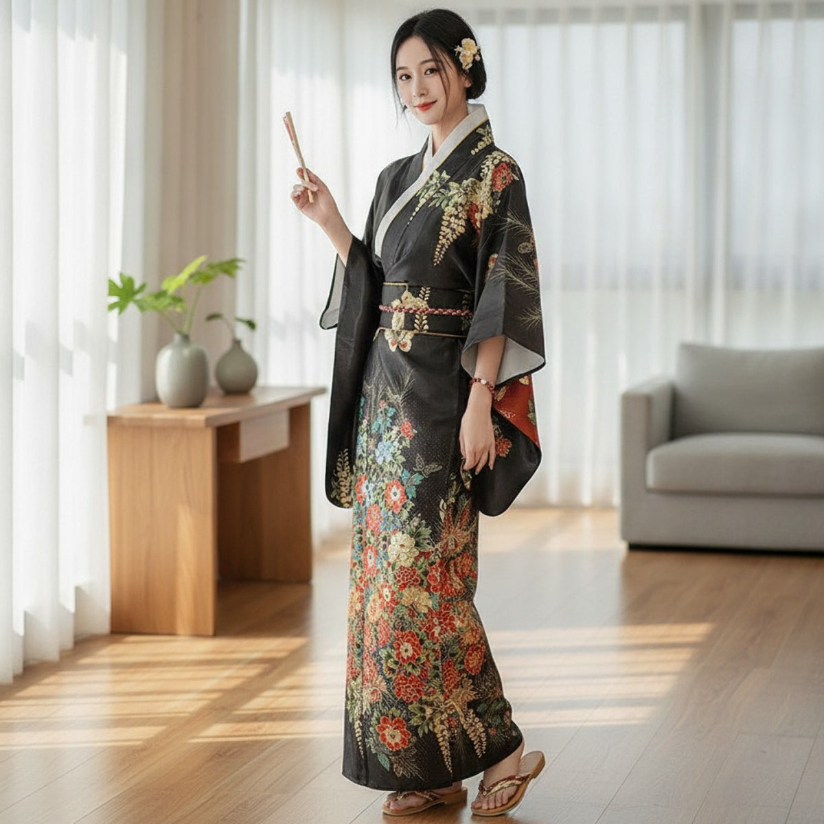 Kimono Femme Traditionnel Satiné Long - Taille Unique