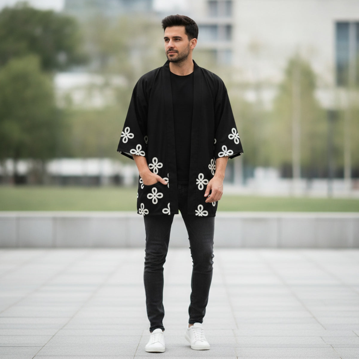 Kimono Court Wifru Mixte Polyester Manches Trois-Quarts