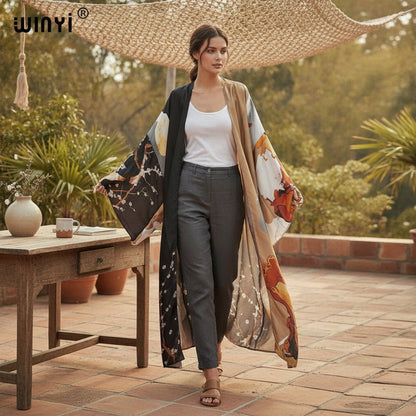 Kimono Long Bohème Imprimé Polyester - Taille Unique