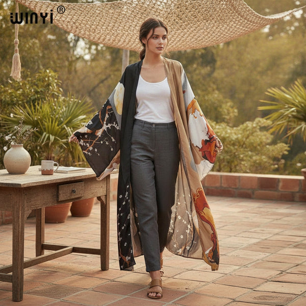 Kimono Long Bohème Imprimé Polyester - Taille Unique
