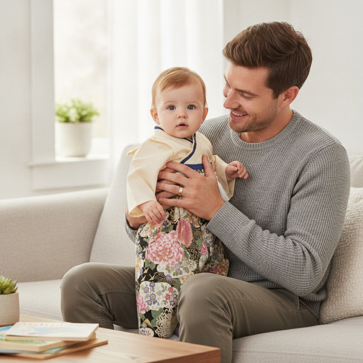 Ensemble Kimono et Pantalon Bébé Fille Style Japonais Fleuri - YSOYOK