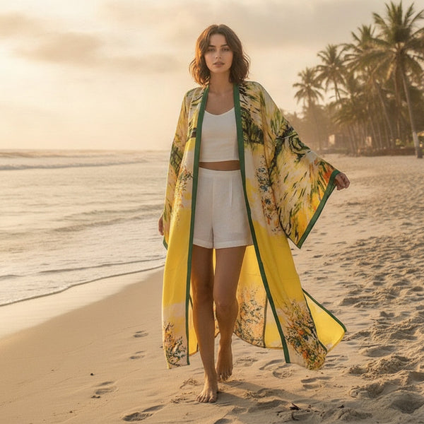 Kimono Long Bohème Imprimé Polyester Femme - Style Jeune