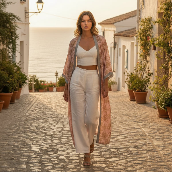 Kimono Long Bohème Imprimé Polyester Femme - Style Jeune