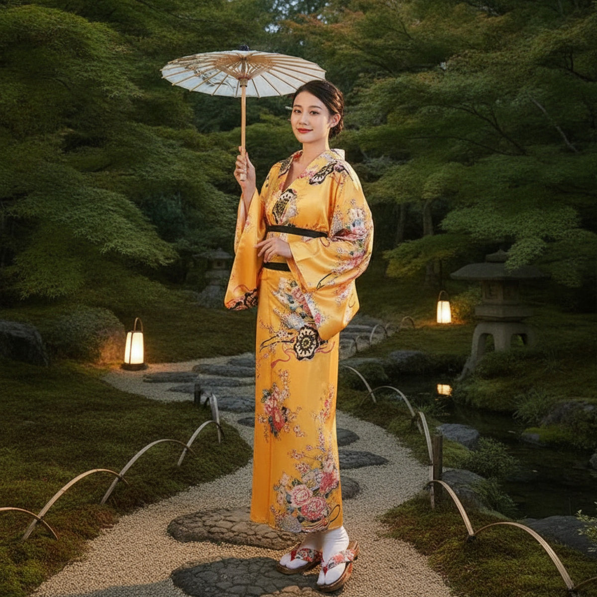 Kimono Femme Traditionnel Japonais en Coton et Polyester - Motif Floral