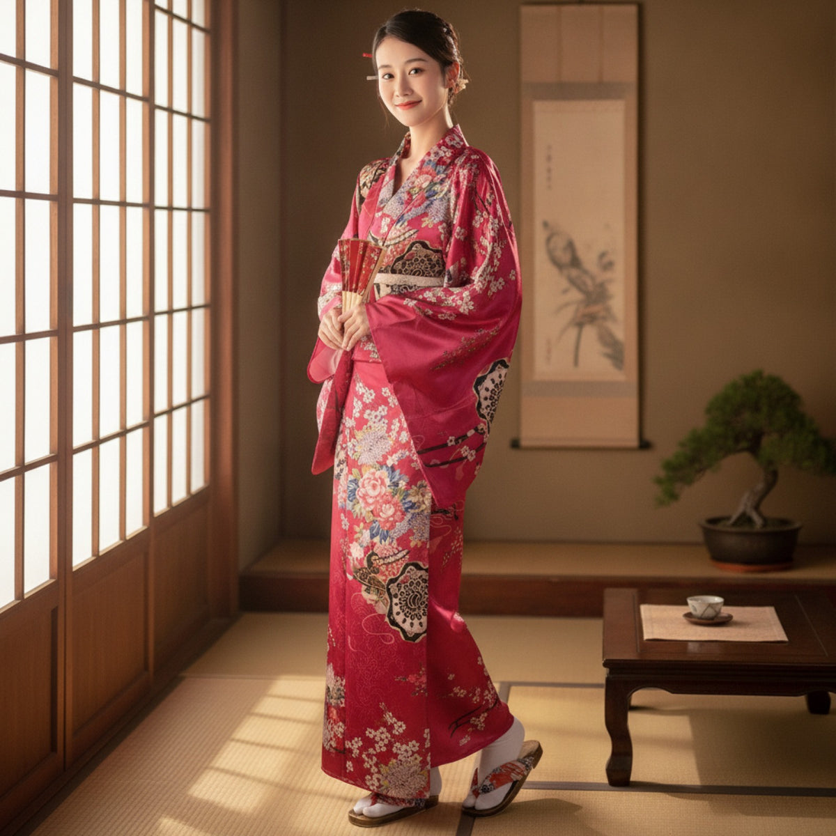 Kimono Traditionnel Femme Coton Polyester - Style Japonais Léger