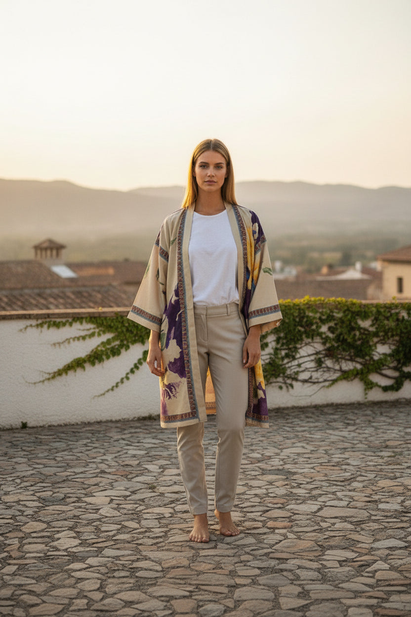 Kimono Mi-long Bohème Imprimé Polyester Femme