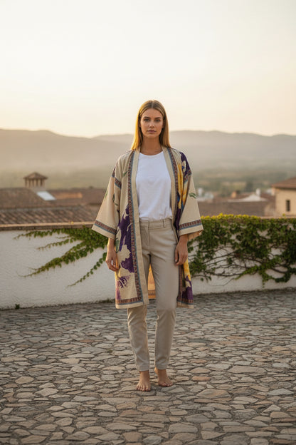 Kimono Mi-long Bohème Imprimé Polyester Femme