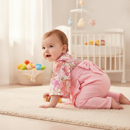 Ensemble Kimono et Pantalon Bébé Fille Style Japonais Fleuri