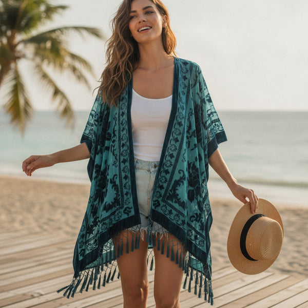 Kimono Court Fleuri en Dentelle pour Femme - WeHello