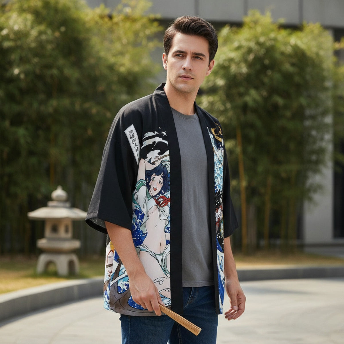 Kimono Court Polyester Motif Japonais - Style Asiatique