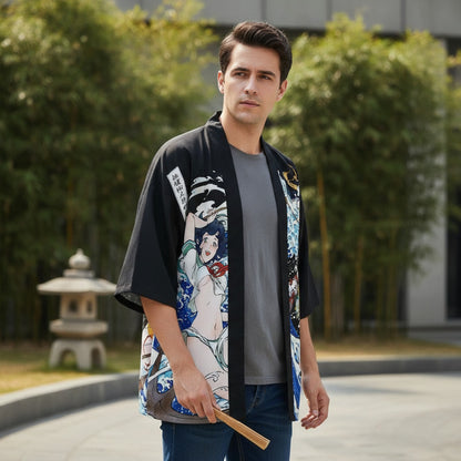Kimono Court Polyester Motif Japonais - Style Asiatique