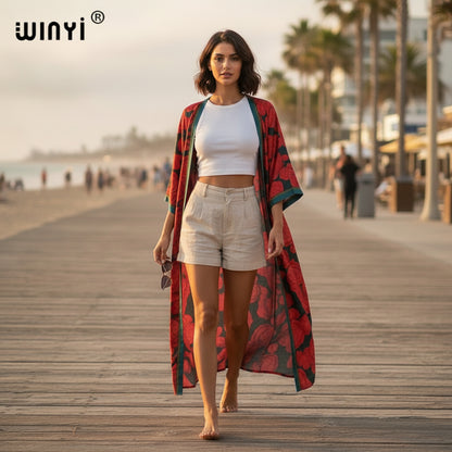 Kimono Long Bohème Imprimé Polyester Femme - Style Jeune