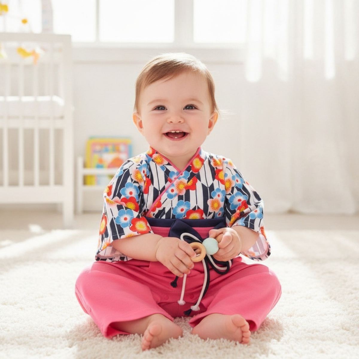 Ensemble Kimono Bébé Fille et Pantalon Fleuri - Style Japonais Doux