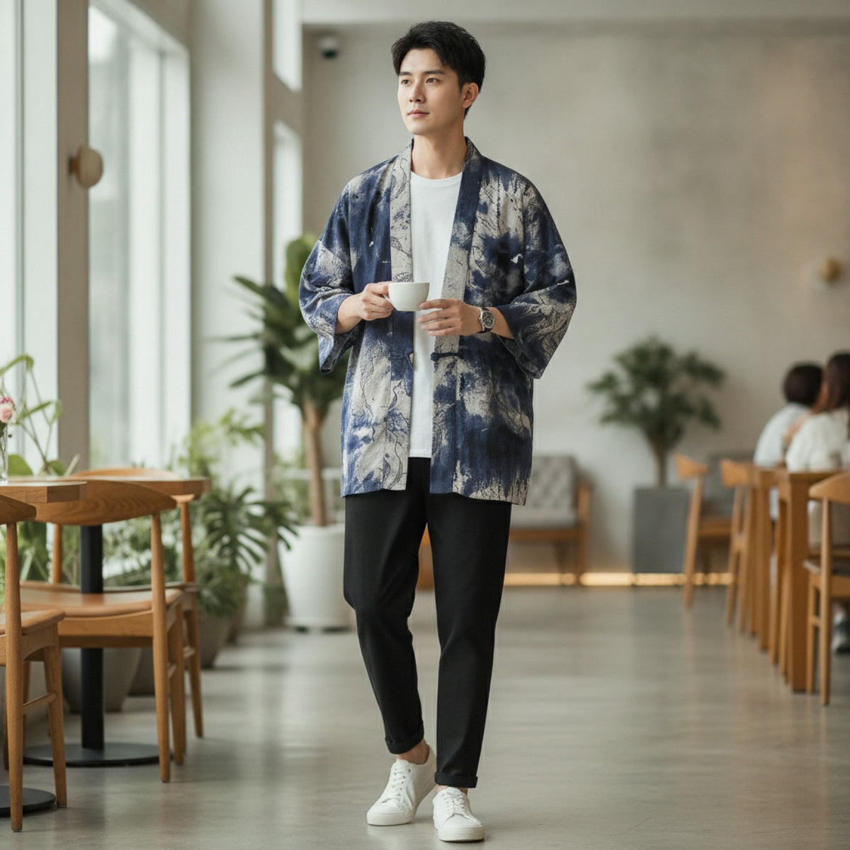 Kimono Court Homme en Coton et Lin - Style Traditionnel Asiatique