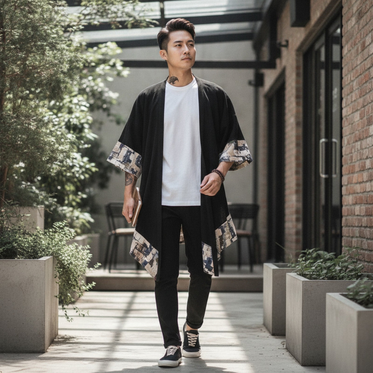 Kimono Mi-long Asymétrique Homme en Coton et Polyester