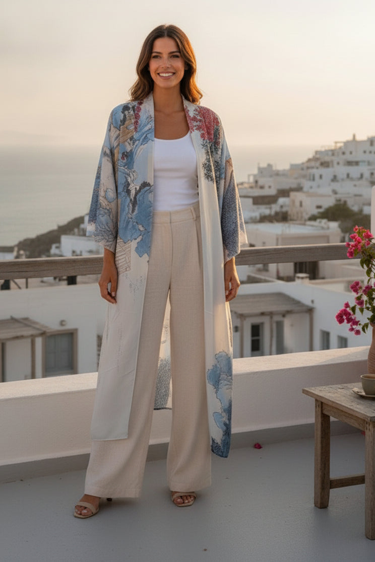 Kimono Long Imprimé Bohème Femme - Style Été Léger