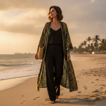 Kimono Long Bohème Imprimé Polyester Femme
