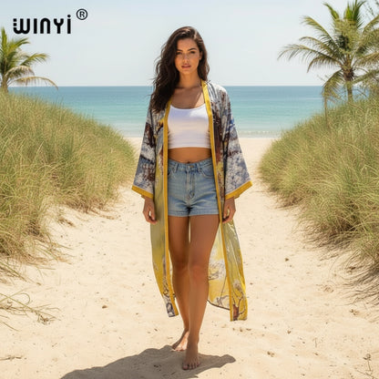 Kimono Long Femme Bohème – Cardigan Léger Imprimé Fleuri, Taille Unique