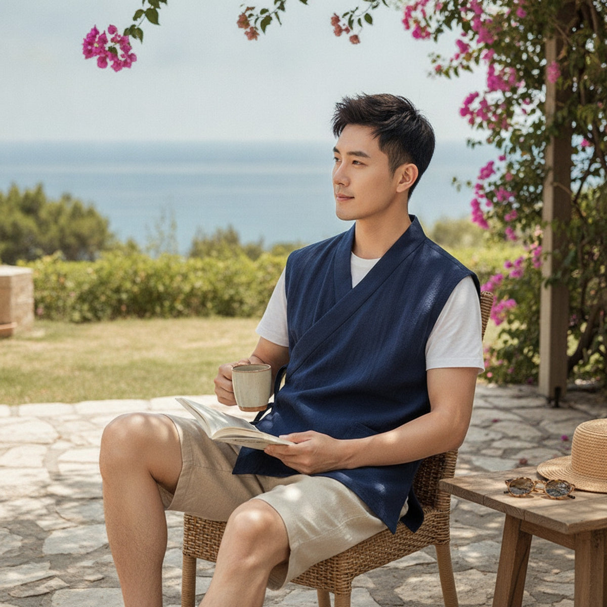 Kimono Court Homme Casual d'Été en Coton Respirant