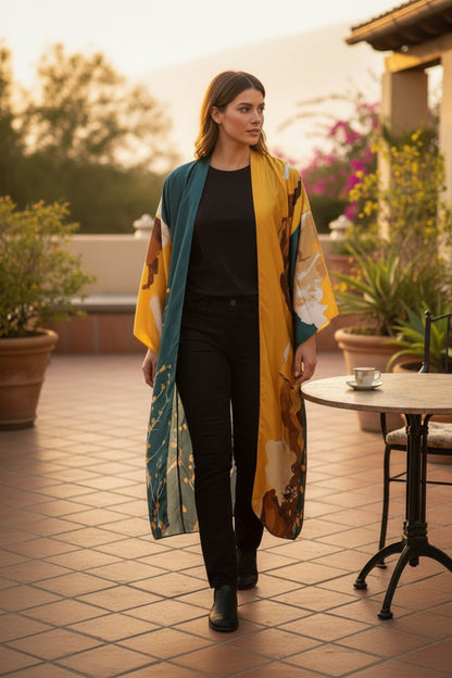 Kimono Long Bohème Imprimé Polyester Femme - Taille Unique