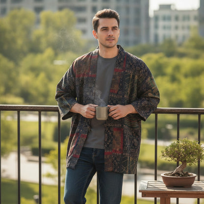 Kimono Court Homme en Coton et Lin - Style Asiatique Traditionnel
