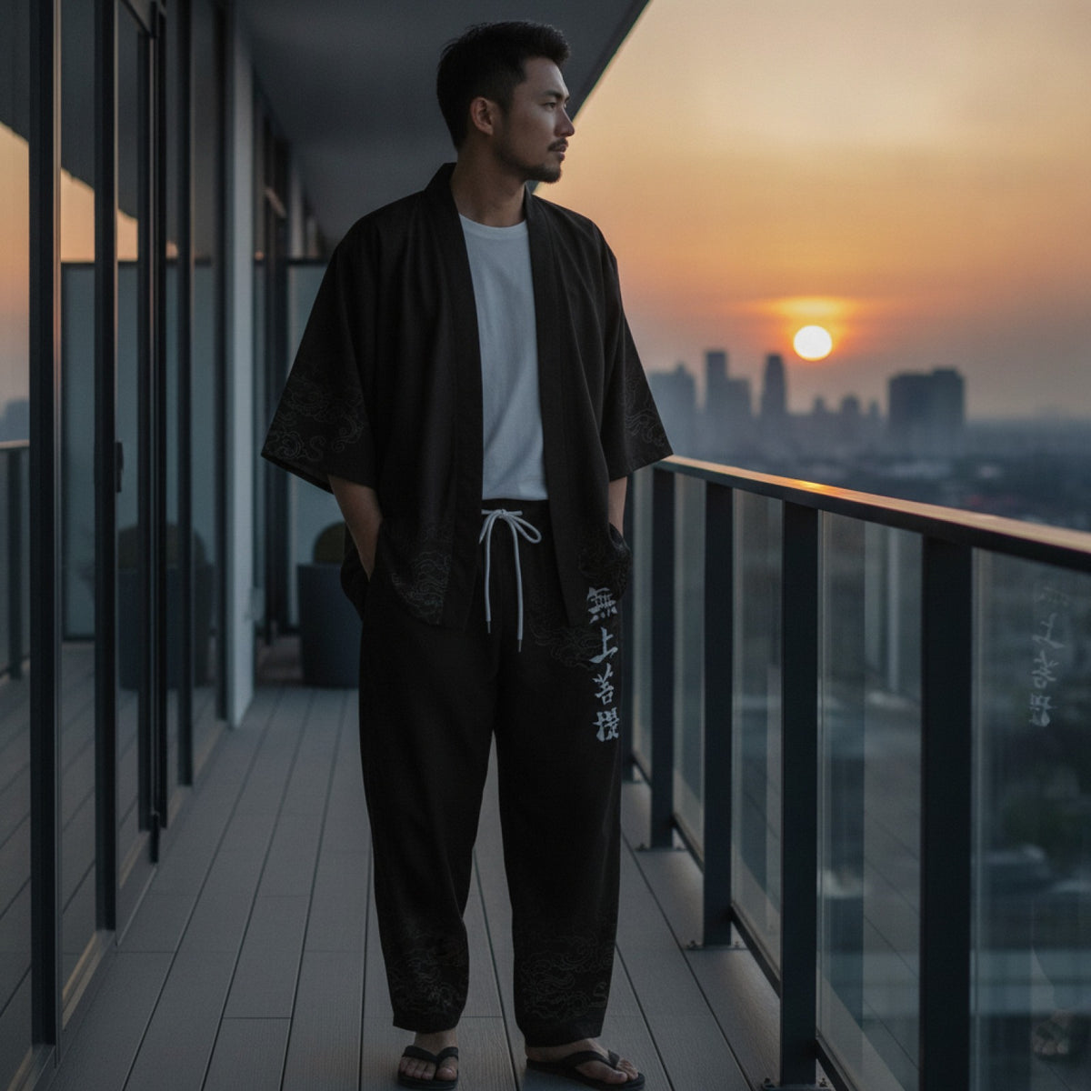 Ensemble Kimono Homme Style Japonais Léger en Polyester