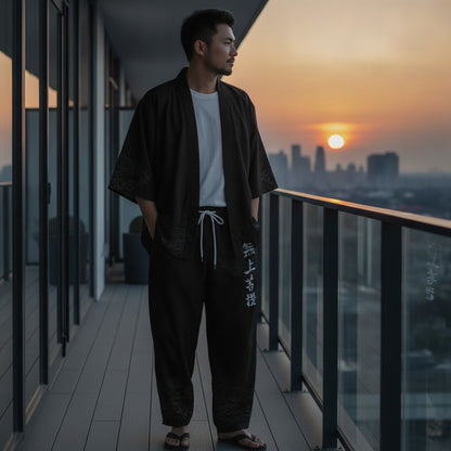 Ensemble Kimono Homme Style Japonais Léger en Polyester
