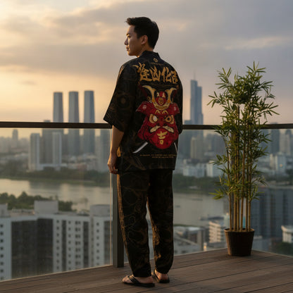 Ensemble Kimono Homme Polyester et Élasthanne Motif Japonais