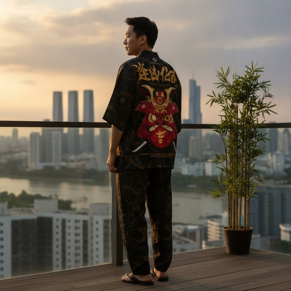 Ensemble Kimono Homme Polyester et Élasthanne Motif Japonais