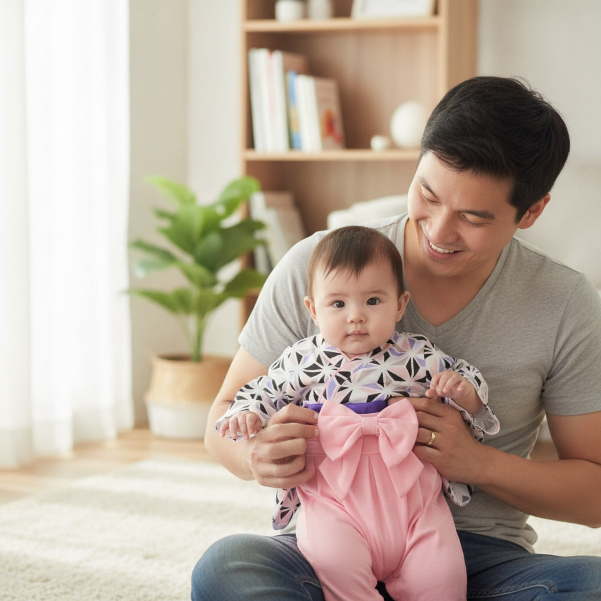 Ensemble Kimono et Pantalon Bébé Fille Style Japonais Fleuri