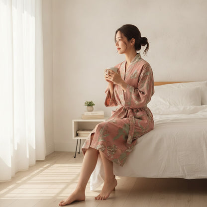 Kimono Mi-long Fleuri pour Femme en Coton - Confort et Style