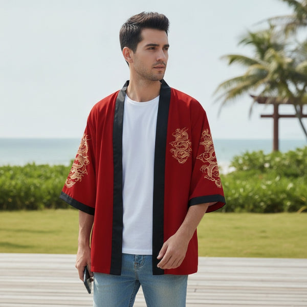 Kimono Court Mixte Polyester Imprimé Style Japonais