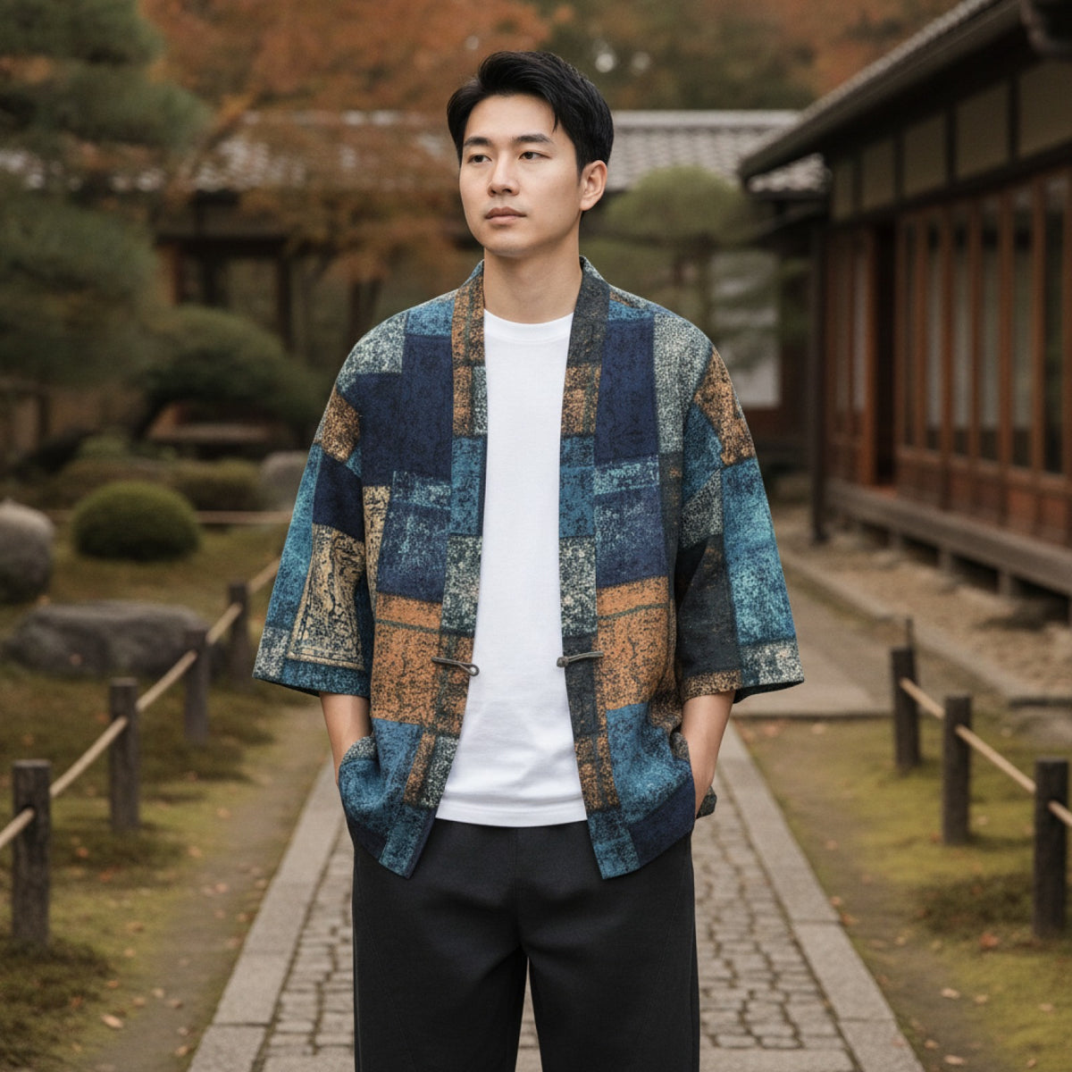 Kimono Court Homme en Coton et Lin - Style Asiatique Traditionnel