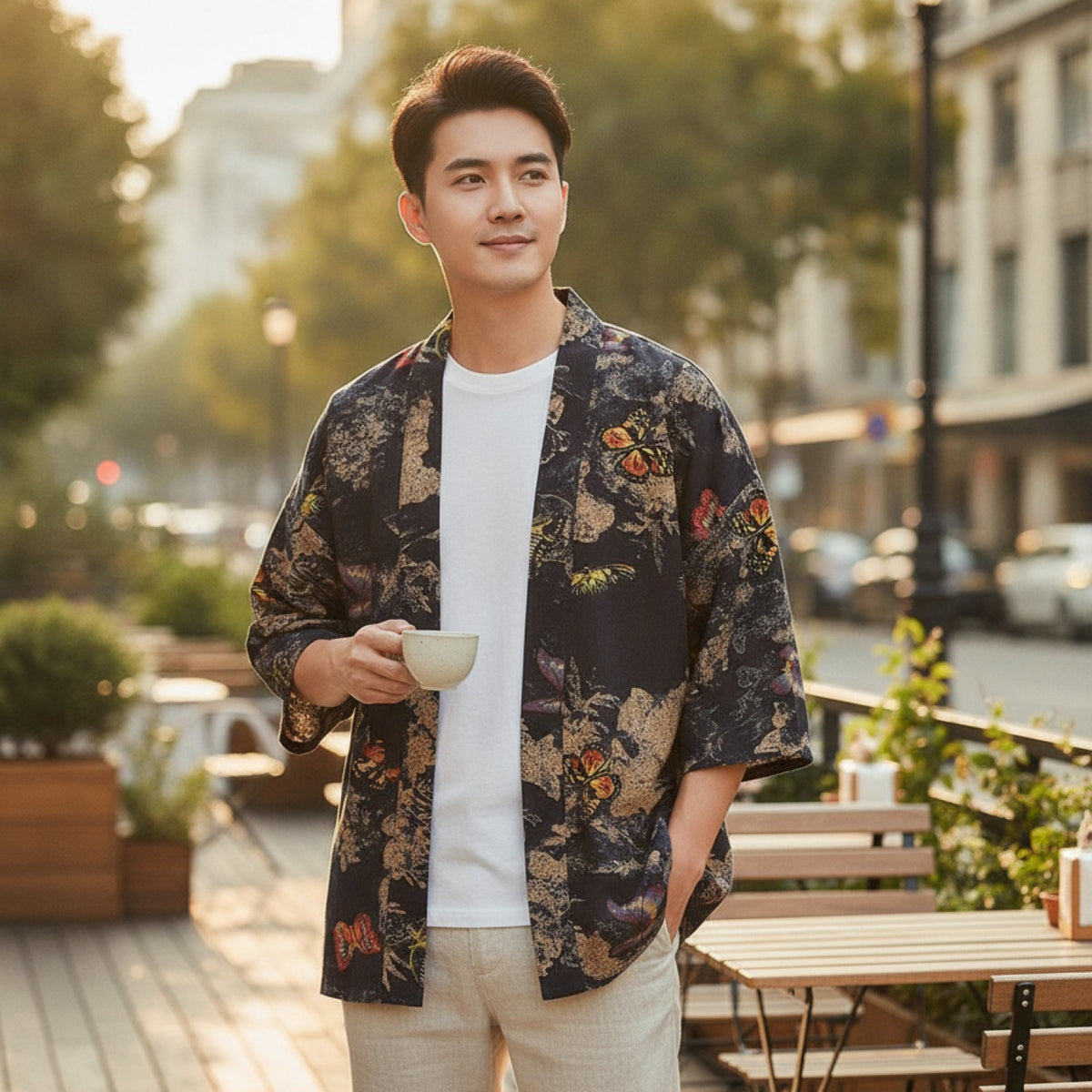 Kimono Court Homme en Coton et Lin - Style Traditionnel Asiatique