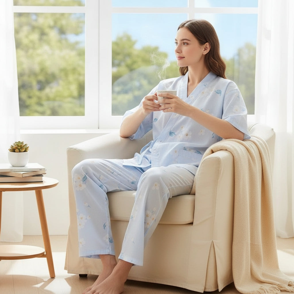 Pyjama Femme en Coton V-Neck Imprimé - Confort & Style