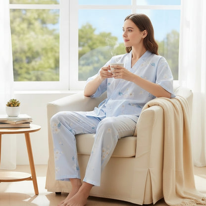 Pyjama Femme en Coton V-Neck Imprimé - Confort & Style