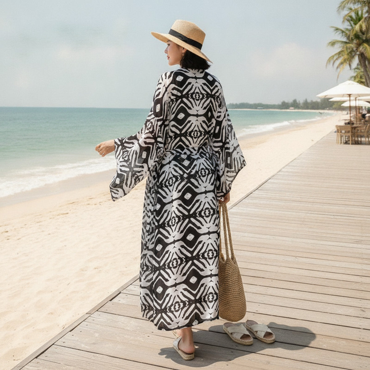 Kimono Long Bohème Imprimé Femme LORYLEI - Viscose Légère