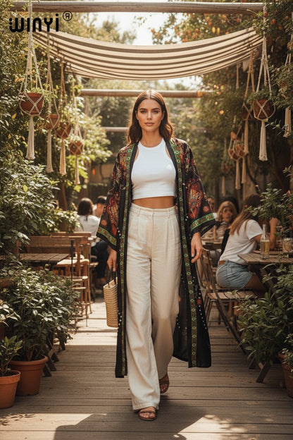 Kimono Long Bohème Imprimé Polyester Femme