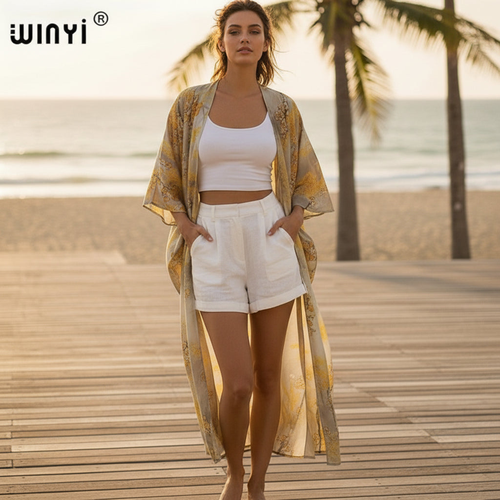 Kimono Long Bohème Imprimé Femme - Style Léger et Fleuri