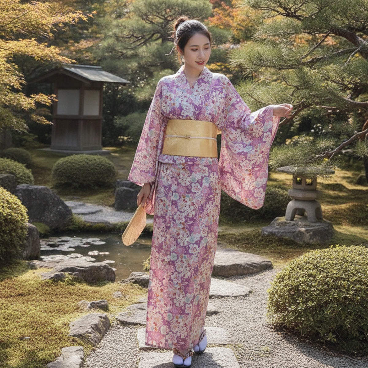 Kimono Femme Traditionnel Japonais en Satin, Polyester, Rayonne - Taille Unique
