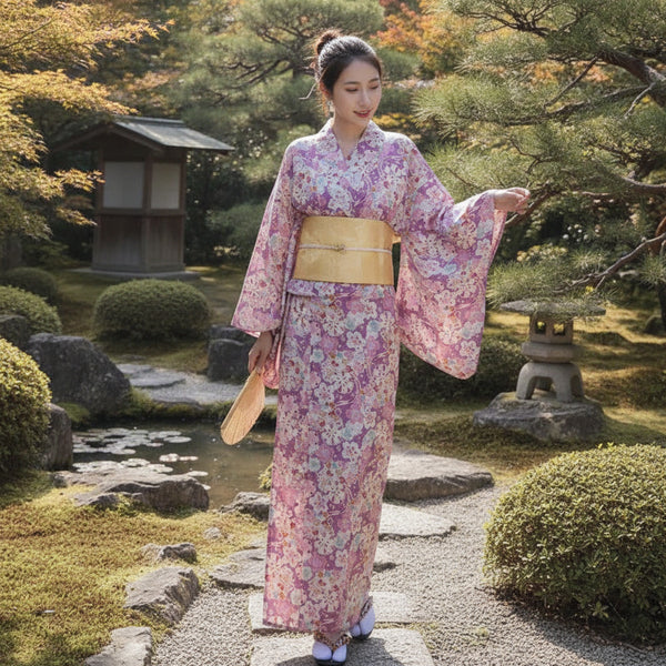 Kimono Femme Traditionnel Japonais en Satin, Polyester, Rayonne - Taille Unique