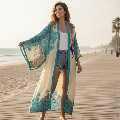 Kimono Long Bohème Imprimé Femme - Style Léger et Fleuri