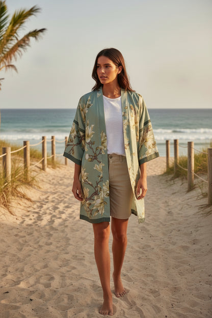 Kimono Long Fleuri Femme Style Bohème Polyester Léger