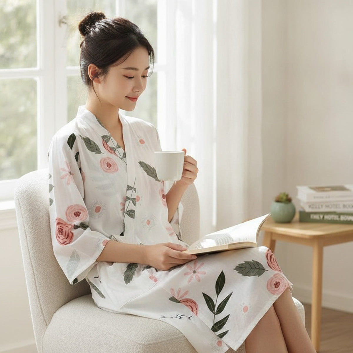 Kimono Chemise de Nuit en Coton pour Femme - Confort & Style