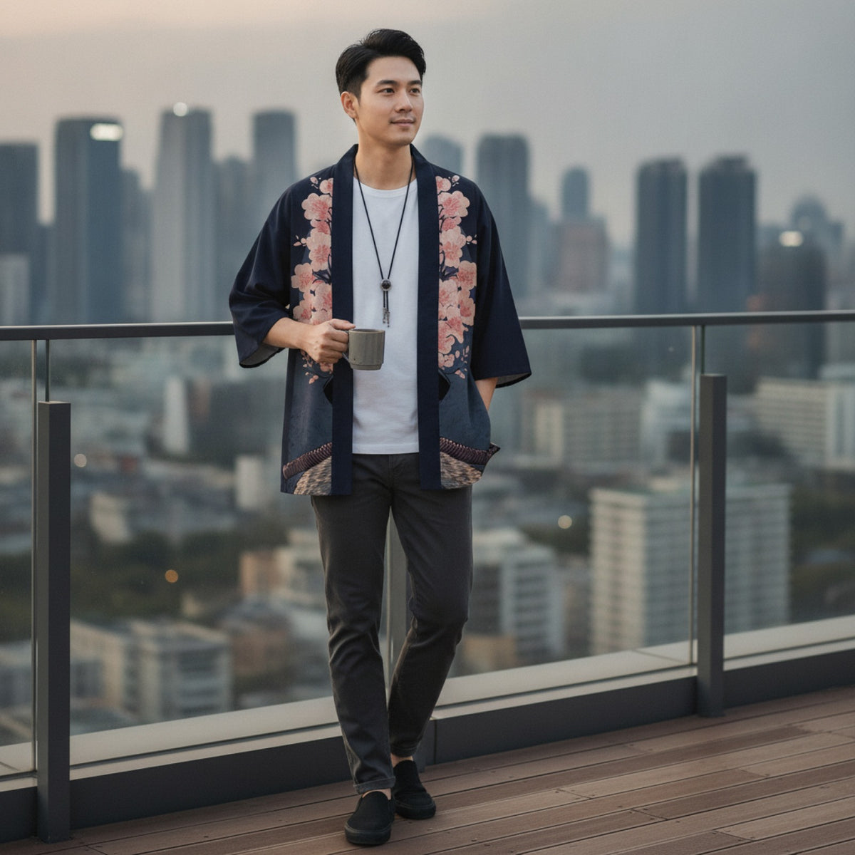 Kimono Court Homme Polyester Style Asiatique Traditionnel