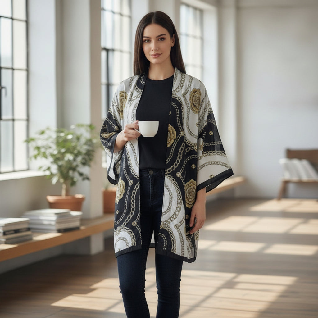 Kimono Mi-long Bohème Imprimé Polyester Femme