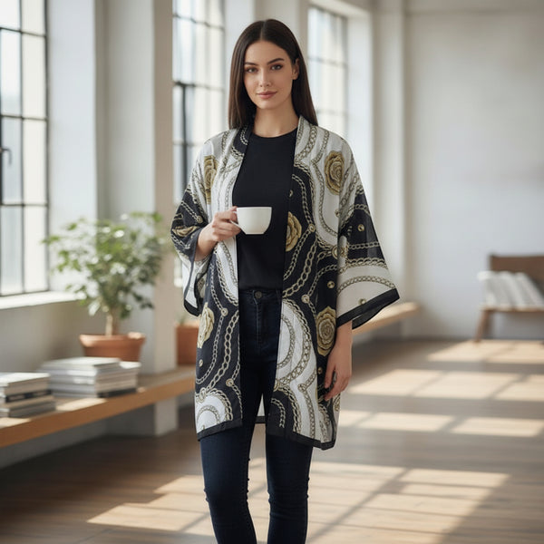 Kimono Mi-long Bohème Imprimé Polyester Femme