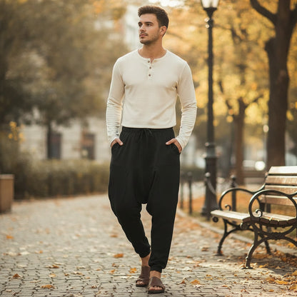 Pantalon Sarouel Homme Décontracté en Coton et Lin
