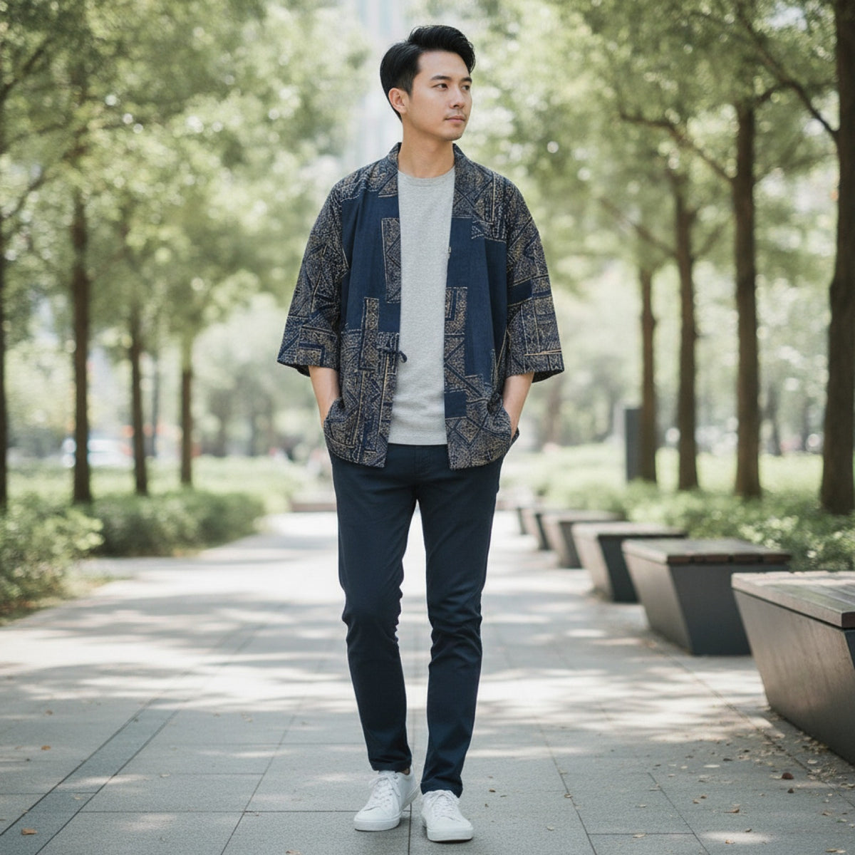 Kimono Court Homme en Coton et Lin - Style Asiatique Traditionnel