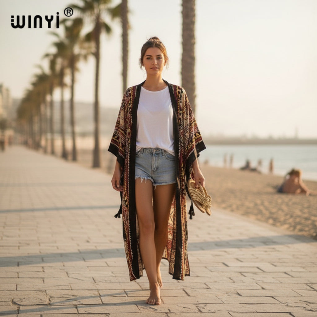 Kimono Long Bohème Patchwork Femme - Style Été Léger